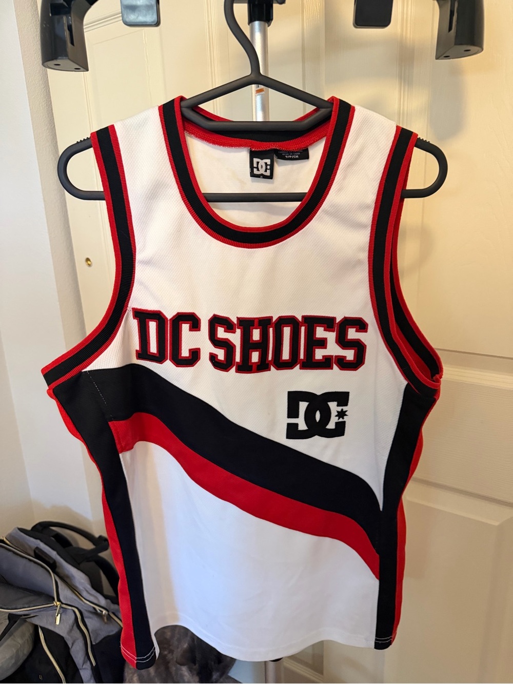 DC Shoes White Red & Black Mesh Basketball Jersey Tank Top